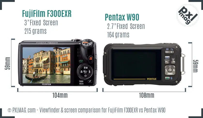 FujiFilm F300EXR vs Pentax W90 Screen and Viewfinder comparison