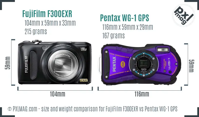 FujiFilm F300EXR vs Pentax WG-1 GPS size comparison