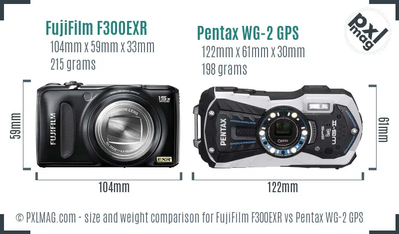 FujiFilm F300EXR vs Pentax WG-2 GPS size comparison