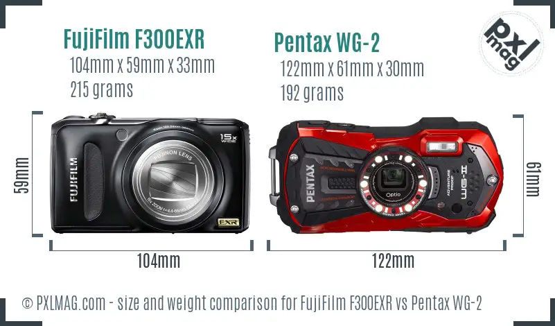 FujiFilm F300EXR vs Pentax WG-2 size comparison