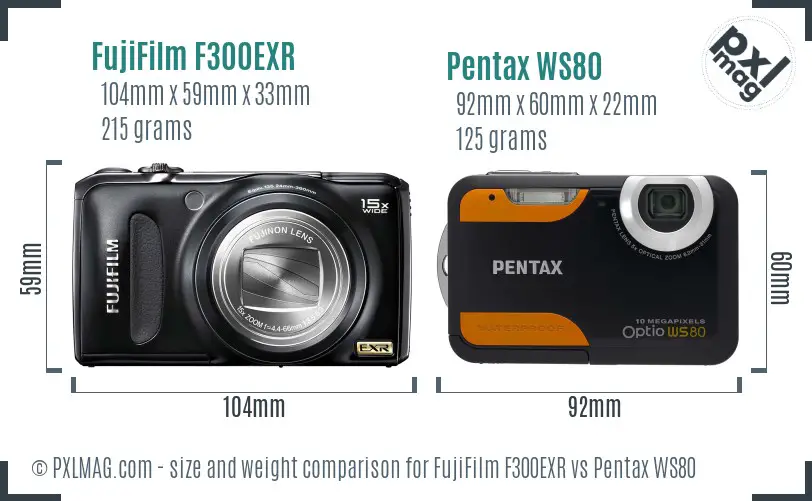 FujiFilm F300EXR vs Pentax WS80 size comparison