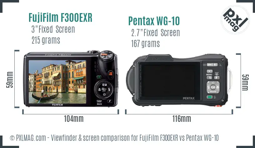 FujiFilm F300EXR vs Pentax WG-10 Screen and Viewfinder comparison