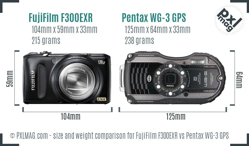 FujiFilm F300EXR vs Pentax WG-3 GPS size comparison