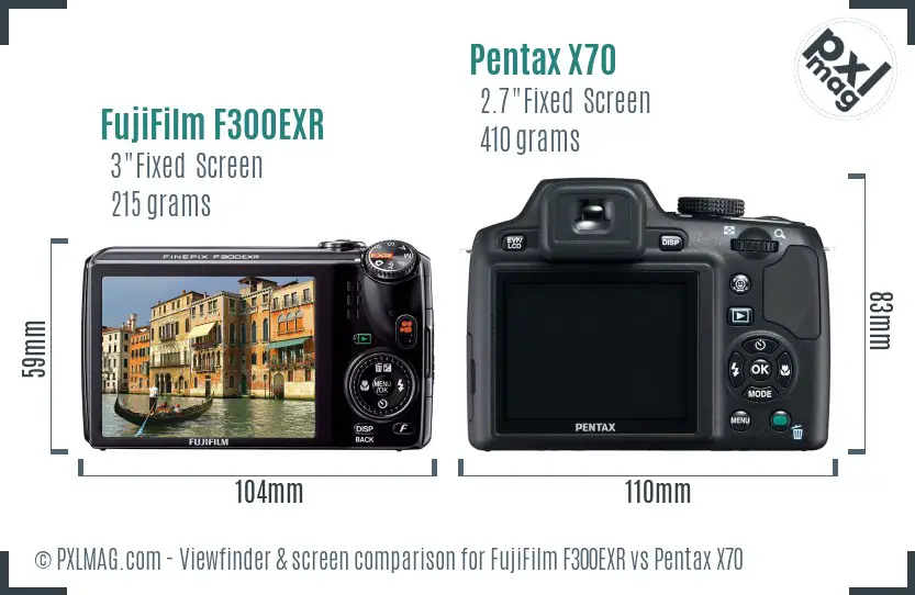 FujiFilm F300EXR vs Pentax X70 Screen and Viewfinder comparison