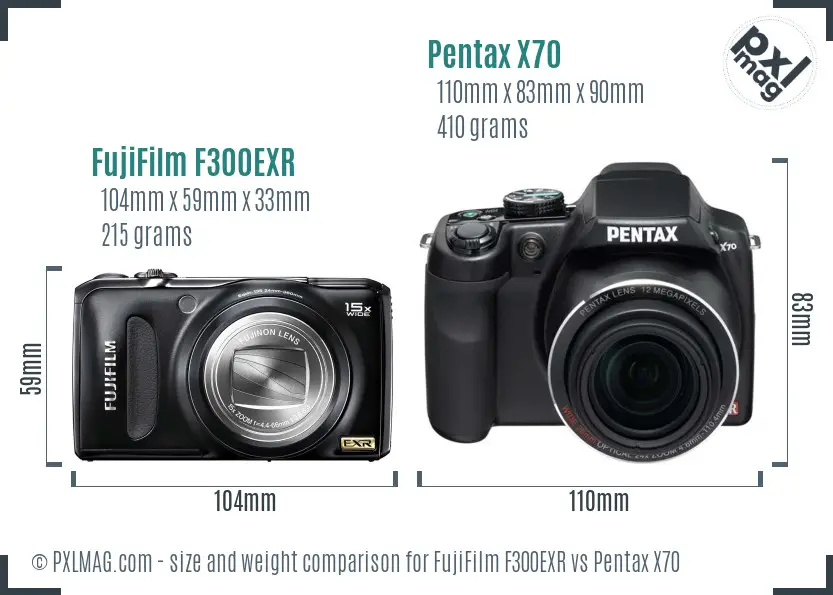 FujiFilm F300EXR vs Pentax X70 size comparison