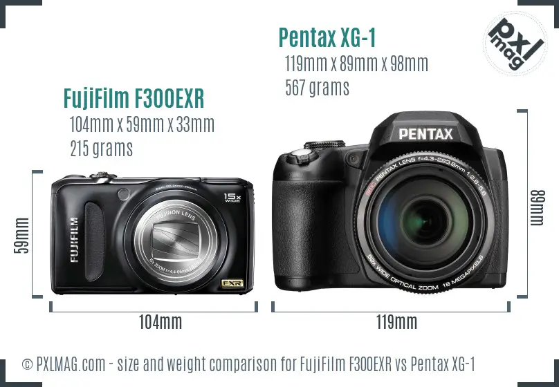 FujiFilm F300EXR vs Pentax XG-1 size comparison