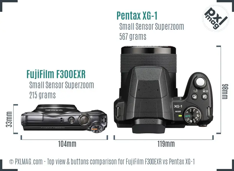 FujiFilm F300EXR vs Pentax XG-1 top view buttons comparison