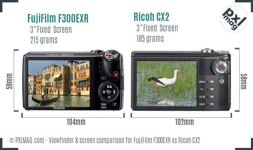 FujiFilm F300EXR vs Ricoh CX2 Screen and Viewfinder comparison