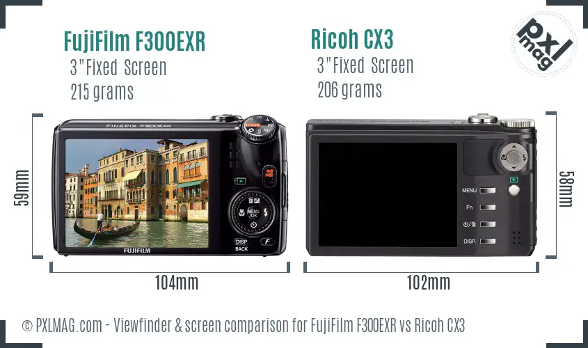 FujiFilm F300EXR vs Ricoh CX3 Screen and Viewfinder comparison