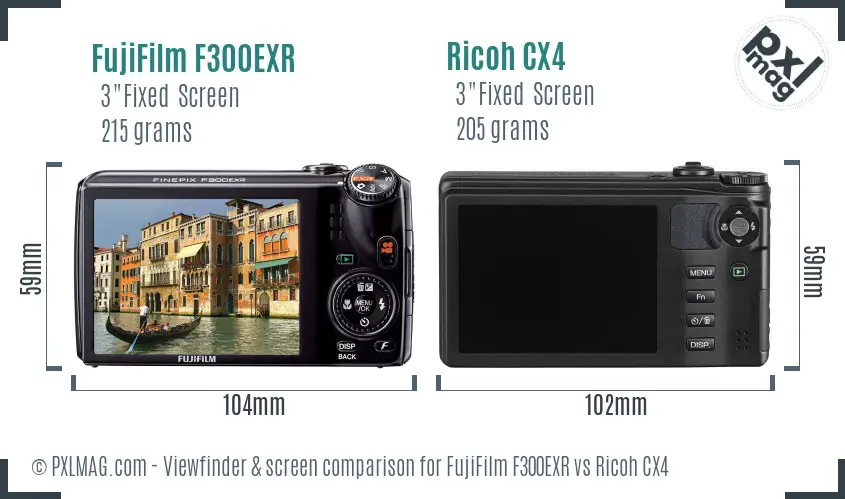FujiFilm F300EXR vs Ricoh CX4 Screen and Viewfinder comparison FujiFilm F300EXR vs Ricoh CX4 Screen and Viewfinder comparison
