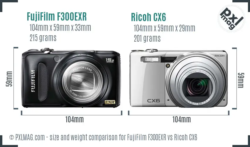 FujiFilm F300EXR vs Ricoh CX6 size comparison FujiFilm F300EXR vs Ricoh CX6 size comparison