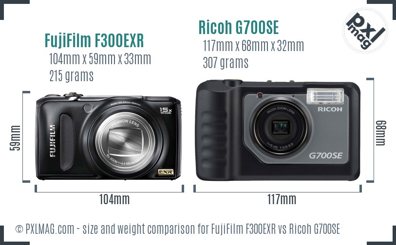 FujiFilm F300EXR vs Ricoh G700SE size comparison