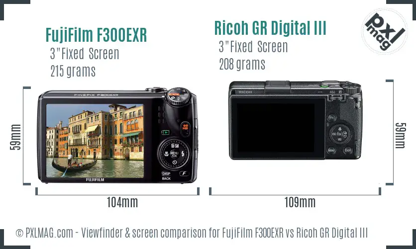 FujiFilm F300EXR vs Ricoh GR Digital III Screen and Viewfinder comparison