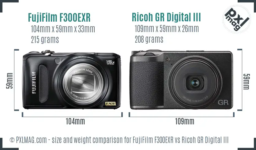 FujiFilm F300EXR vs Ricoh GR Digital III size comparison