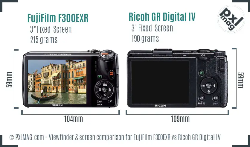 FujiFilm F300EXR vs Ricoh GR Digital IV Screen and Viewfinder comparison FujiFilm F300EXR vs Ricoh GR Digital IV Screen and Viewfinder comparison