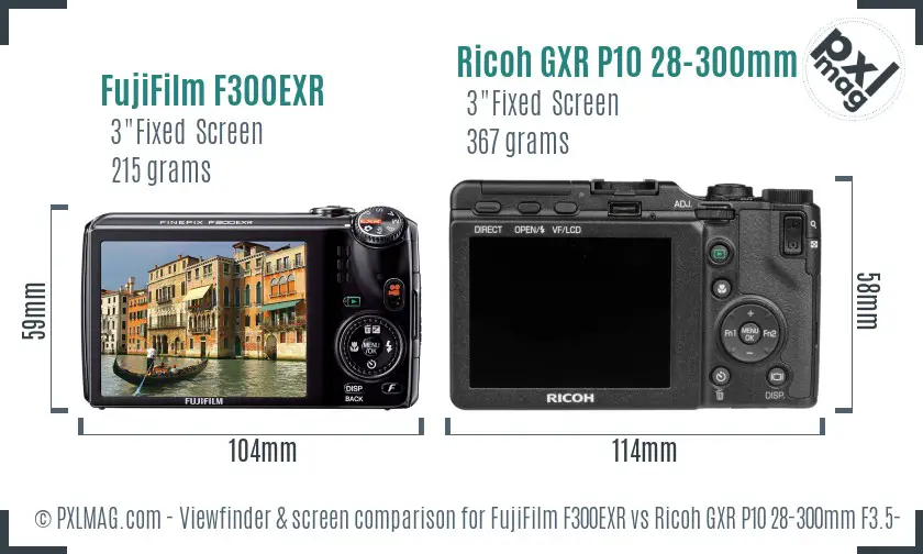 FujiFilm F300EXR vs Ricoh GXR P10 28-300mm F3.5-5.6 VC Screen and Viewfinder comparison FujiFilm F300EXR vs Ricoh GXR P10 28-300mm F3.5-5.6 VC Screen and Viewfinder comparison