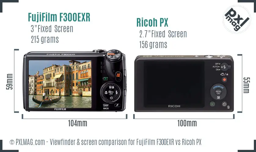 FujiFilm F300EXR vs Ricoh PX Screen and Viewfinder comparison