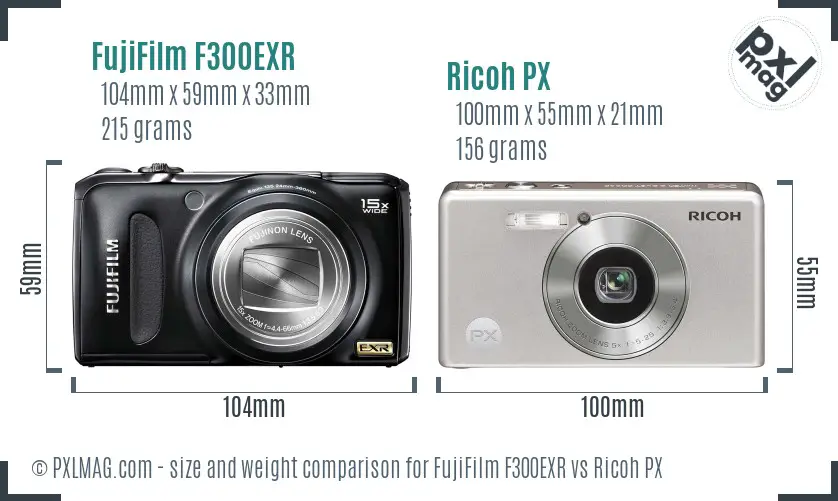 FujiFilm F300EXR vs Ricoh PX size comparison