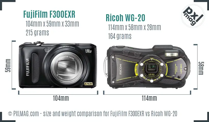 FujiFilm F300EXR vs Ricoh WG-20 size comparison FujiFilm F300EXR vs Ricoh WG-20 size comparison