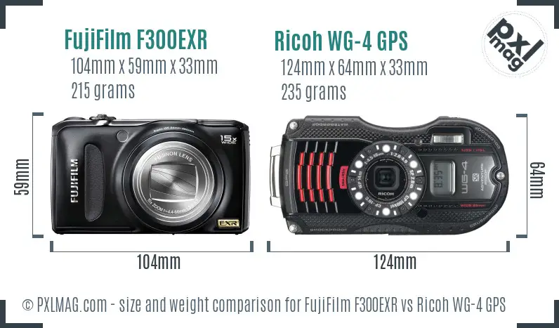 FujiFilm F300EXR vs Ricoh WG-4 GPS size comparison FujiFilm F300EXR vs Ricoh WG-4 GPS size comparison
