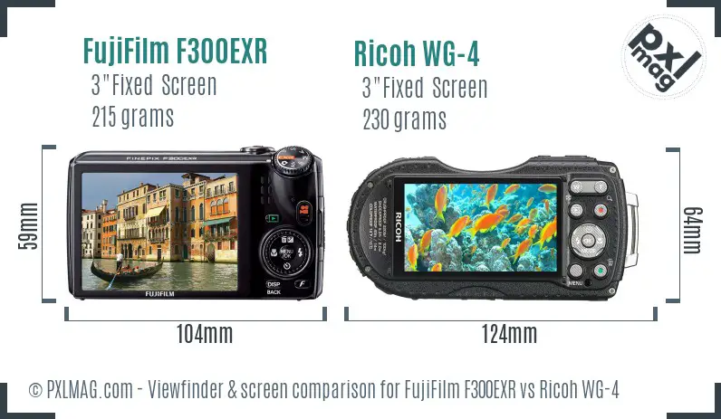 FujiFilm F300EXR vs Ricoh WG-4 Screen and Viewfinder comparison