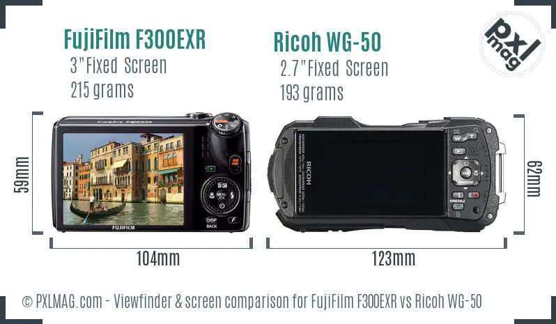 FujiFilm F300EXR vs Ricoh WG-50 Screen and Viewfinder comparison