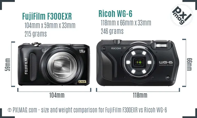 FujiFilm F300EXR vs Ricoh WG-6 size comparison