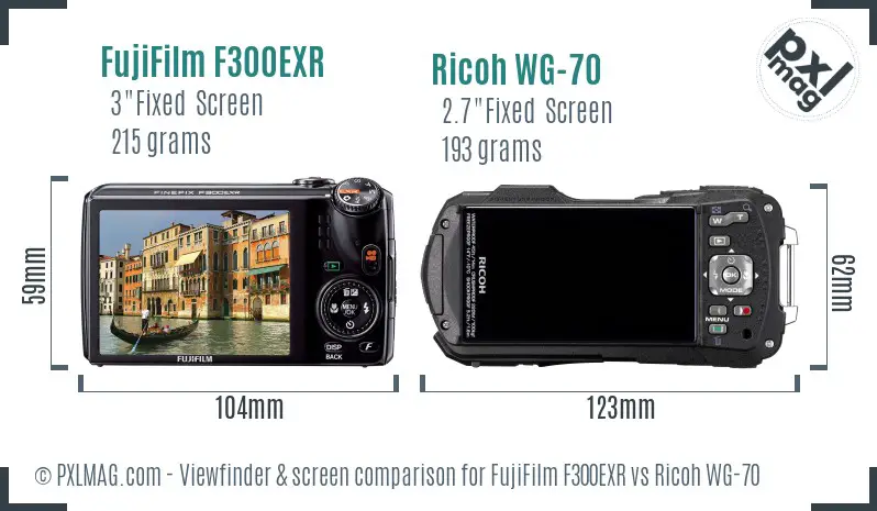 FujiFilm F300EXR vs Ricoh WG-70 Screen and Viewfinder comparison