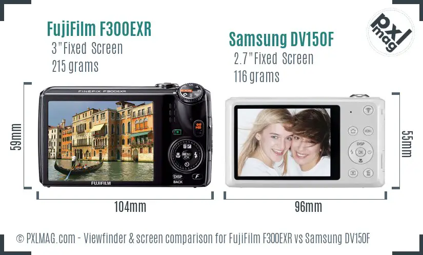 FujiFilm F300EXR vs Samsung DV150F Screen and Viewfinder comparison