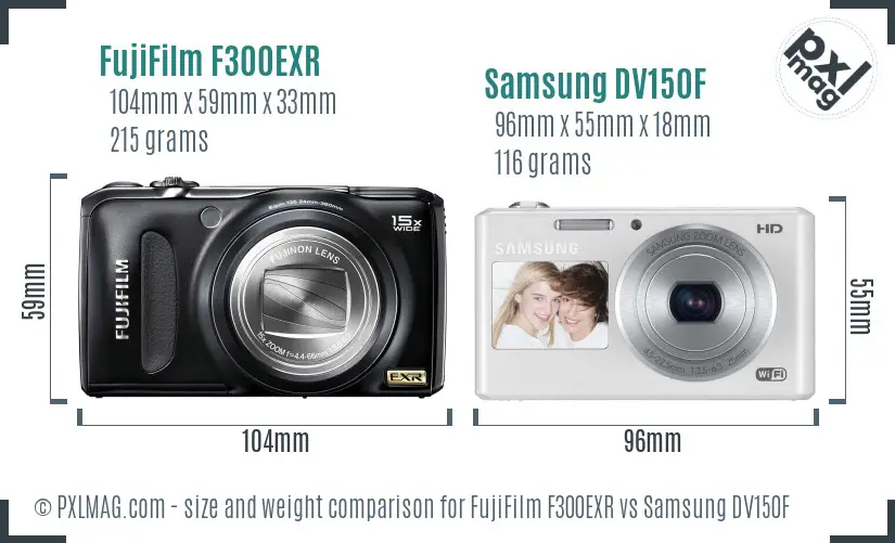 FujiFilm F300EXR vs Samsung DV150F size comparison