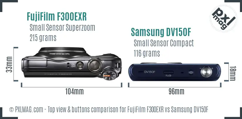 FujiFilm F300EXR vs Samsung DV150F top view buttons comparison