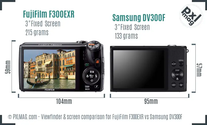 FujiFilm F300EXR vs Samsung DV300F Screen and Viewfinder comparison