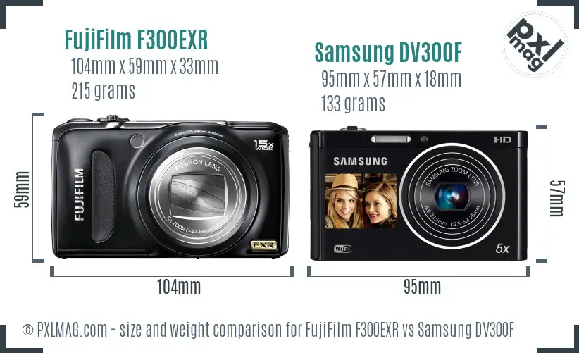 FujiFilm F300EXR vs Samsung DV300F size comparison