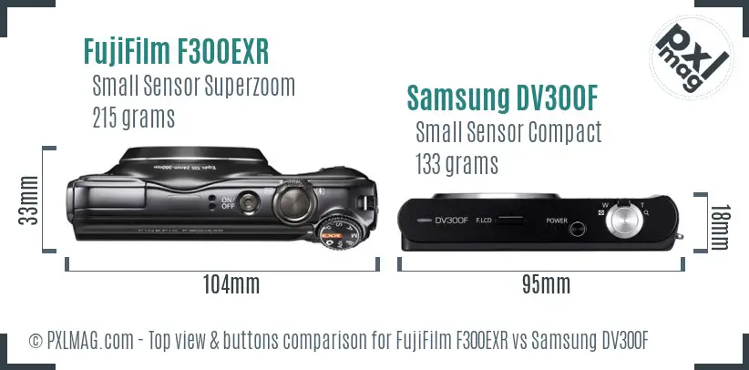 FujiFilm F300EXR vs Samsung DV300F top view buttons comparison