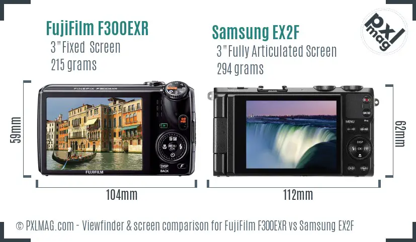 FujiFilm F300EXR vs Samsung EX2F Screen and Viewfinder comparison