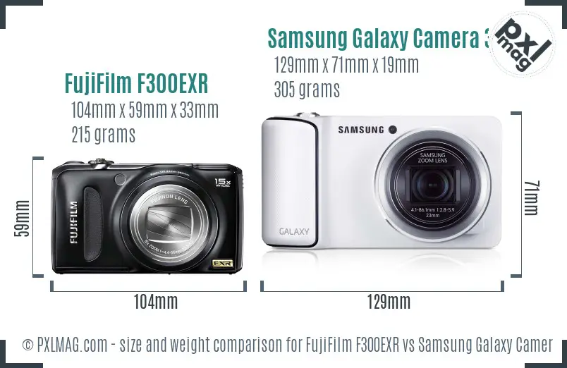 FujiFilm F300EXR vs Samsung Galaxy Camera 3G size comparison