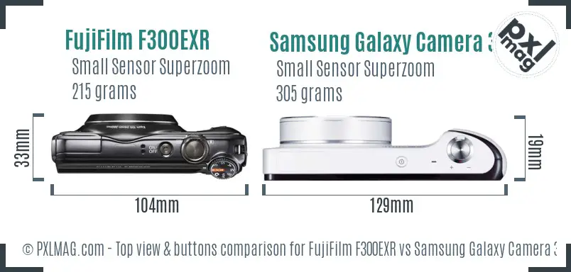 FujiFilm F300EXR vs Samsung Galaxy Camera 3G top view buttons comparison