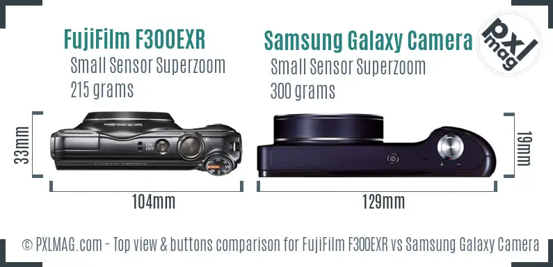 FujiFilm F300EXR vs Samsung Galaxy Camera top view buttons comparison FujiFilm F300EXR vs Samsung Galaxy Camera top view buttons comparison