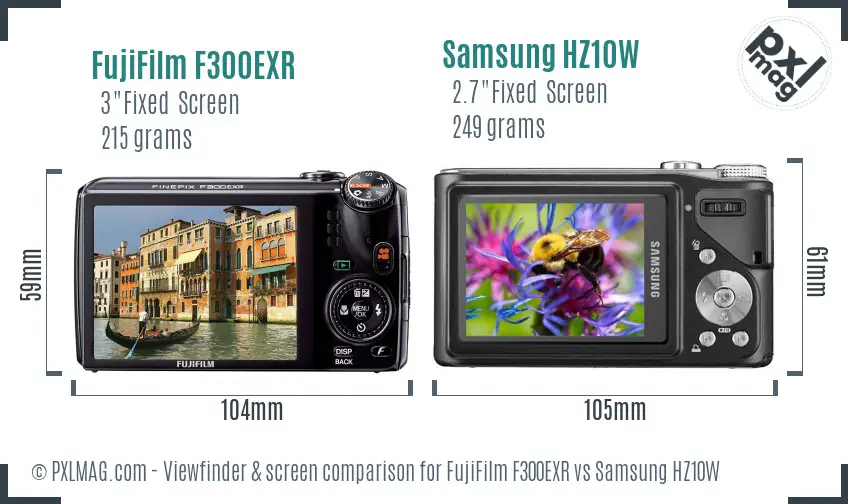 FujiFilm F300EXR vs Samsung HZ10W Screen and Viewfinder comparison