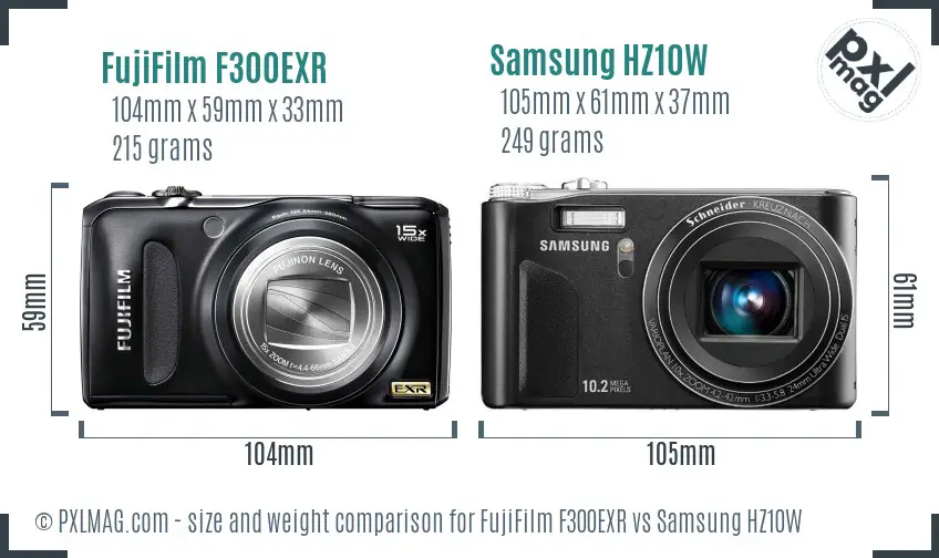 FujiFilm F300EXR vs Samsung HZ10W size comparison