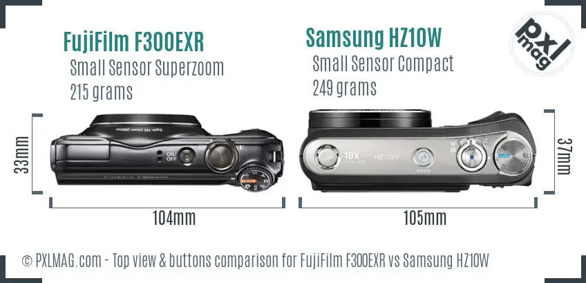 FujiFilm F300EXR vs Samsung HZ10W top view buttons comparison