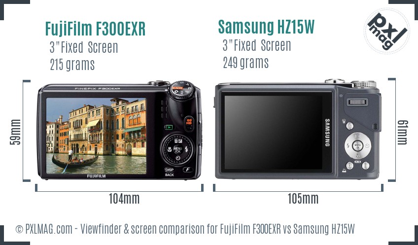 FujiFilm F300EXR vs Samsung HZ15W Screen and Viewfinder comparison