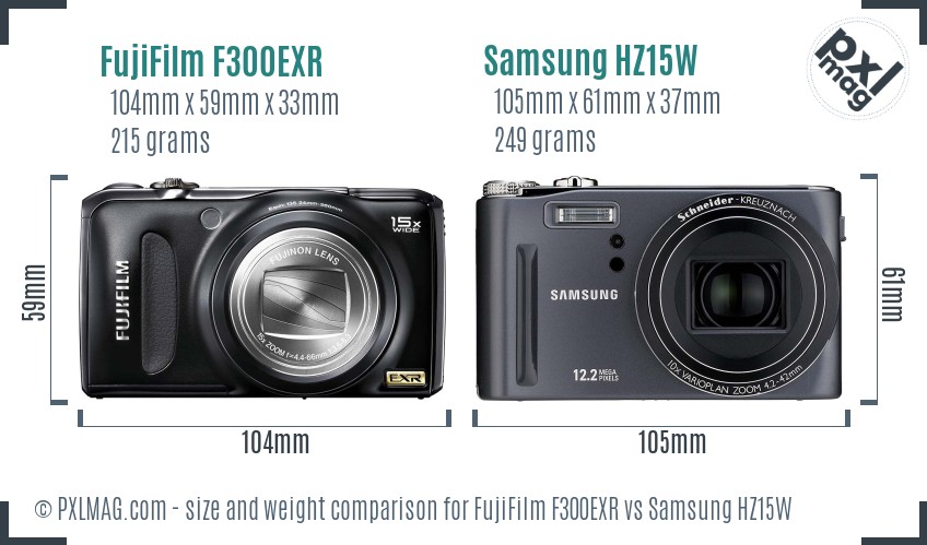 FujiFilm F300EXR vs Samsung HZ15W size comparison FujiFilm F300EXR vs Samsung HZ15W size comparison