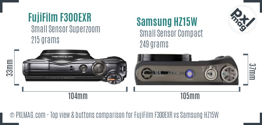 FujiFilm F300EXR vs Samsung HZ15W top view buttons comparison