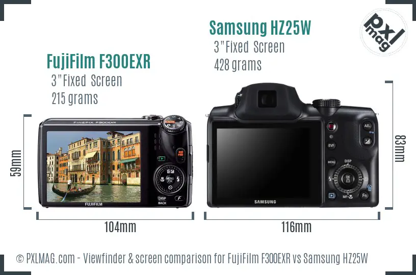 FujiFilm F300EXR vs Samsung HZ25W Screen and Viewfinder comparison