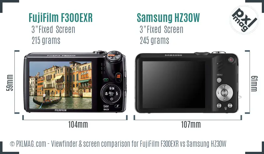 FujiFilm F300EXR vs Samsung HZ30W Screen and Viewfinder comparison