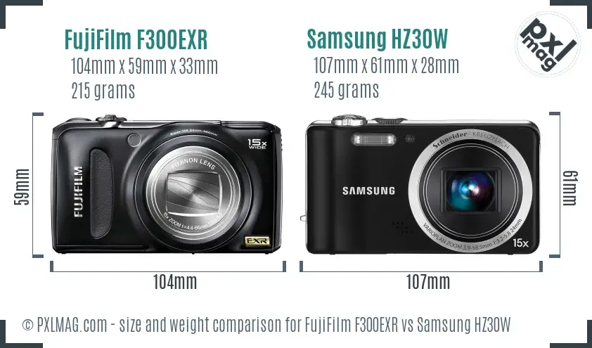 FujiFilm F300EXR vs Samsung HZ30W size comparison