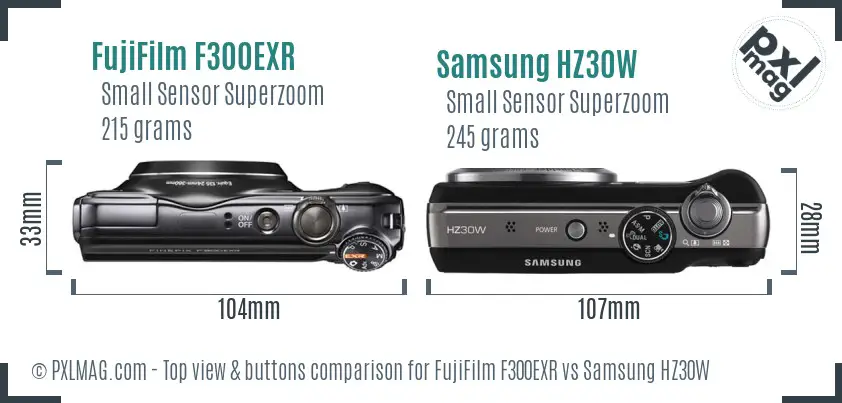 FujiFilm F300EXR vs Samsung HZ30W top view buttons comparison