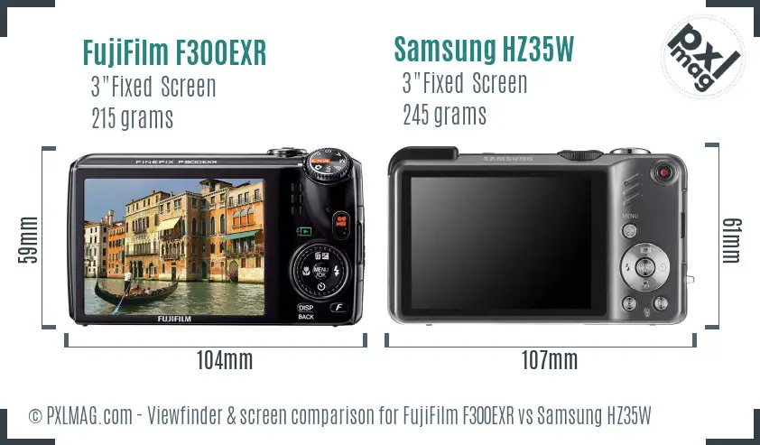 FujiFilm F300EXR vs Samsung HZ35W Screen and Viewfinder comparison