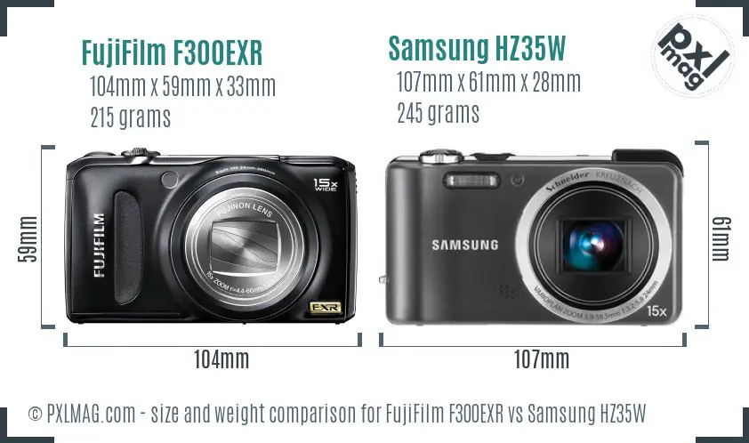 FujiFilm F300EXR vs Samsung HZ35W size comparison